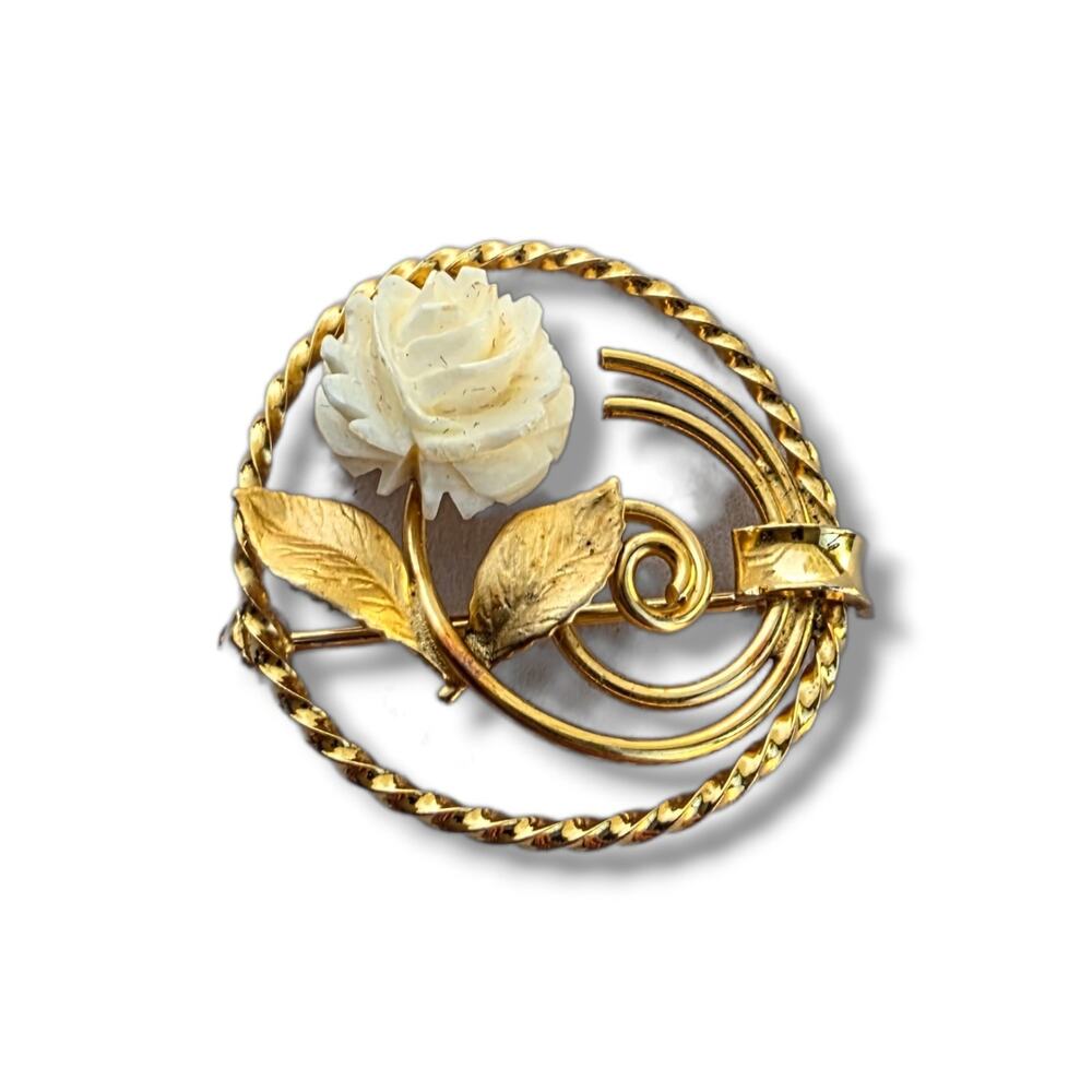 Vintage 1960s White Flower 12K GF pin Reiss CR Co Estate Jewelry 1‎ 1/2" New